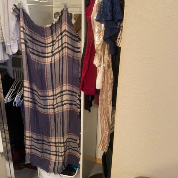 Navy, Orange, and Cream Long Scarf - Picture 2 of 3